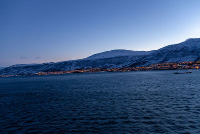 Scenic view of sea against clear blue sky