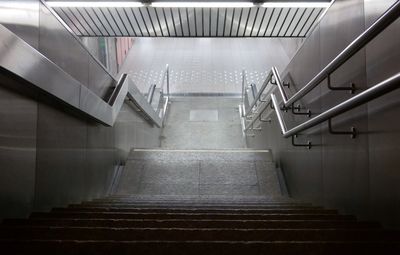 High angle view of empty staircase at subway