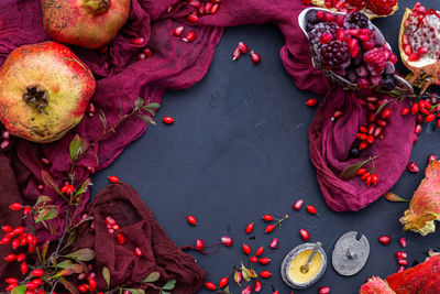 High angle view of fruits on table