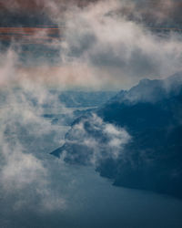 Aerial view of cloudscape over mountain