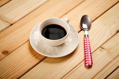 High angle view of coffee on table