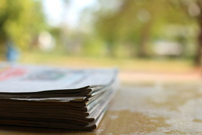 Close-up of books on table