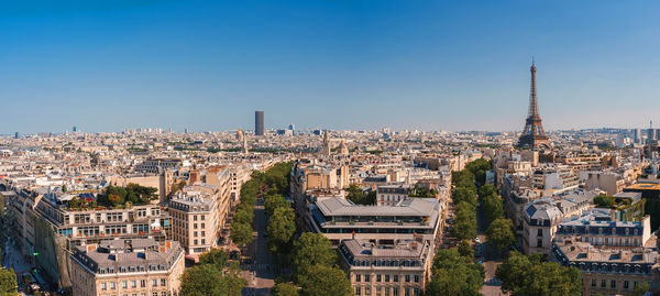 High angle view of townscape against clear sky