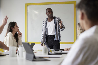 Diverse team having business meeting in conference room