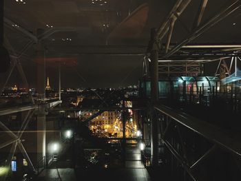 Train at railroad station at night