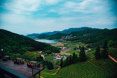 Scenic view of agricultural field against sky