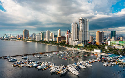 High angle view of cityscape against sky