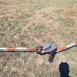 High angle view of man on field