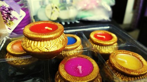 High angle view of cupcakes on table