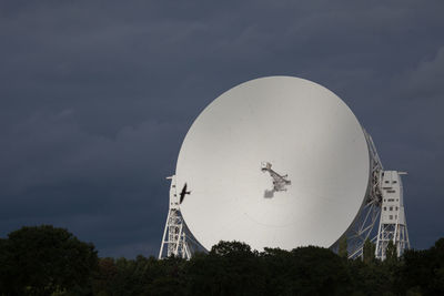 Jodrell bank radio telescope dish against sky