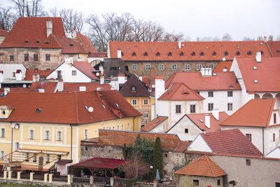 High angle view of buildings in city