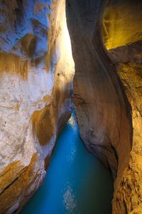 High angle view of rock formation by water