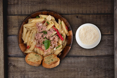 High angle view of food on table