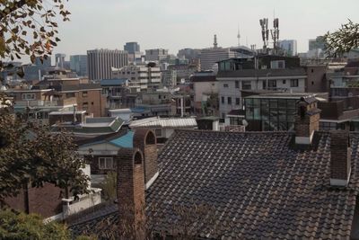 High angle view of townscape against sky
