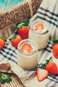 High angle view of breakfast on table
