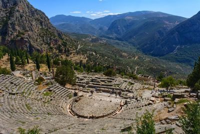 High angle view of what is left of a stadium on the mountains of delphi, greece