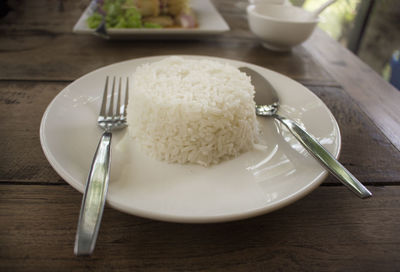 Close-up of breakfast served on table