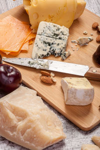 High angle view of food on cutting board