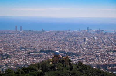 High angle view of buildings in city