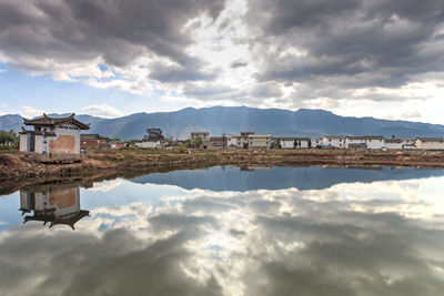 Reflection of clouds in calm lake