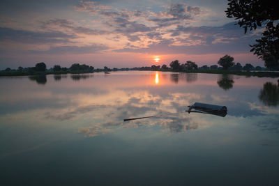 Scenic view of lake against sky during sunset