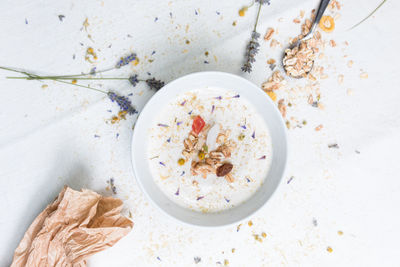 Directly above shot of breakfast in bowl on table