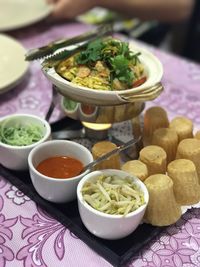 Close-up of salad in bowl on table