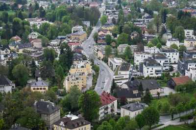 High angle view of buildings in city