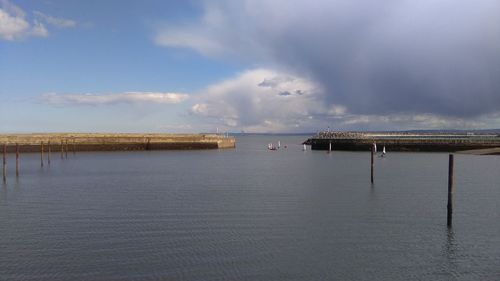 Scenic view of sea against cloudy sky