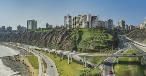 Panoramic view of city buildings against sky