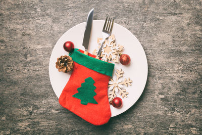 Directly above shot of christmas decoration on table