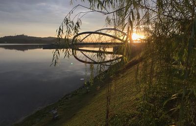 Scenic view of lake against sky during sunset