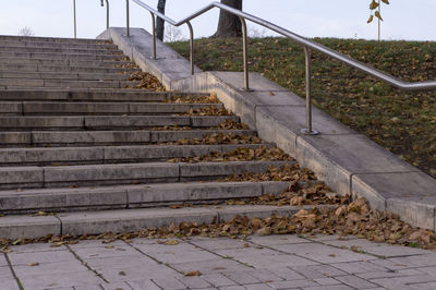 Low angle view of staircase on street against wall