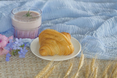 High angle view of breakfast on table