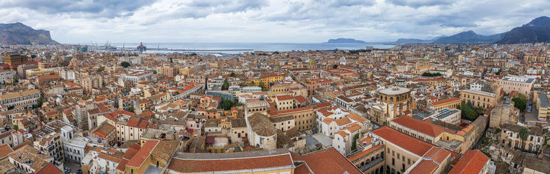 High angle view of townscape against sky