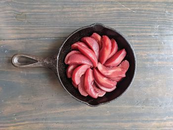 High angle view of strawberry in bowl on table