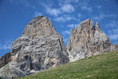 Low angle view of rock formation on land against sky