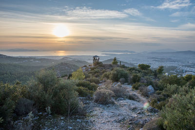 Scenic view of landscape against sky during sunset