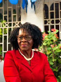 Portrait of senior woman with curly hair