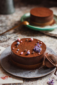 Close-up of dessert in plate on table