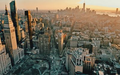 High angle view of city buildings