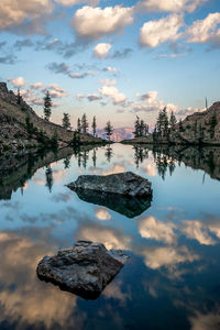 Scenic view of lake against sky during sunset