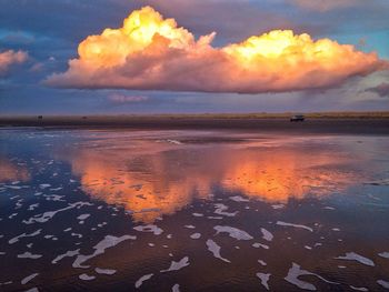 Scenic view of sea against cloudy sky