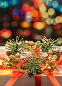 Close-up of christmas tree on table