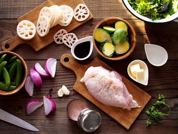 High angle view of food on table