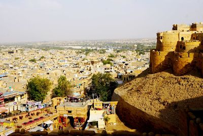 High angle view of townscape against sky