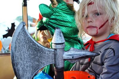 Close-up of girl wearing costume during halloween