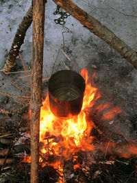 High angle view of bonfire