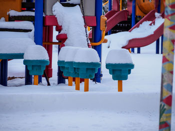 Close-up of snow covered row