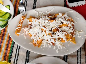 High angle view of food in plate